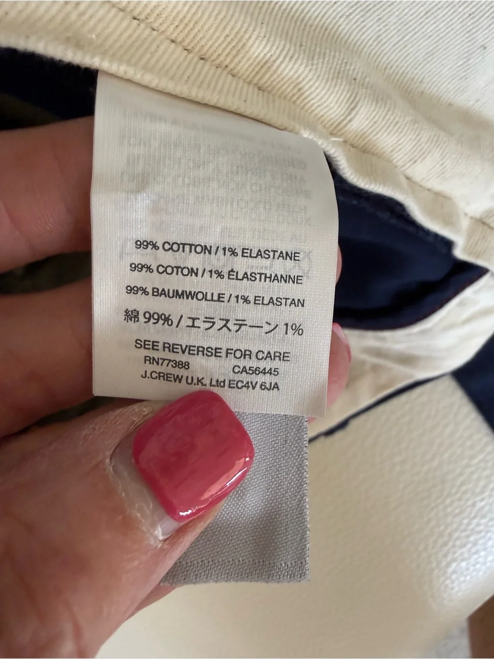 J. Crew 770 Stretch Cotton Chino Pants Navy 33x34 NEW